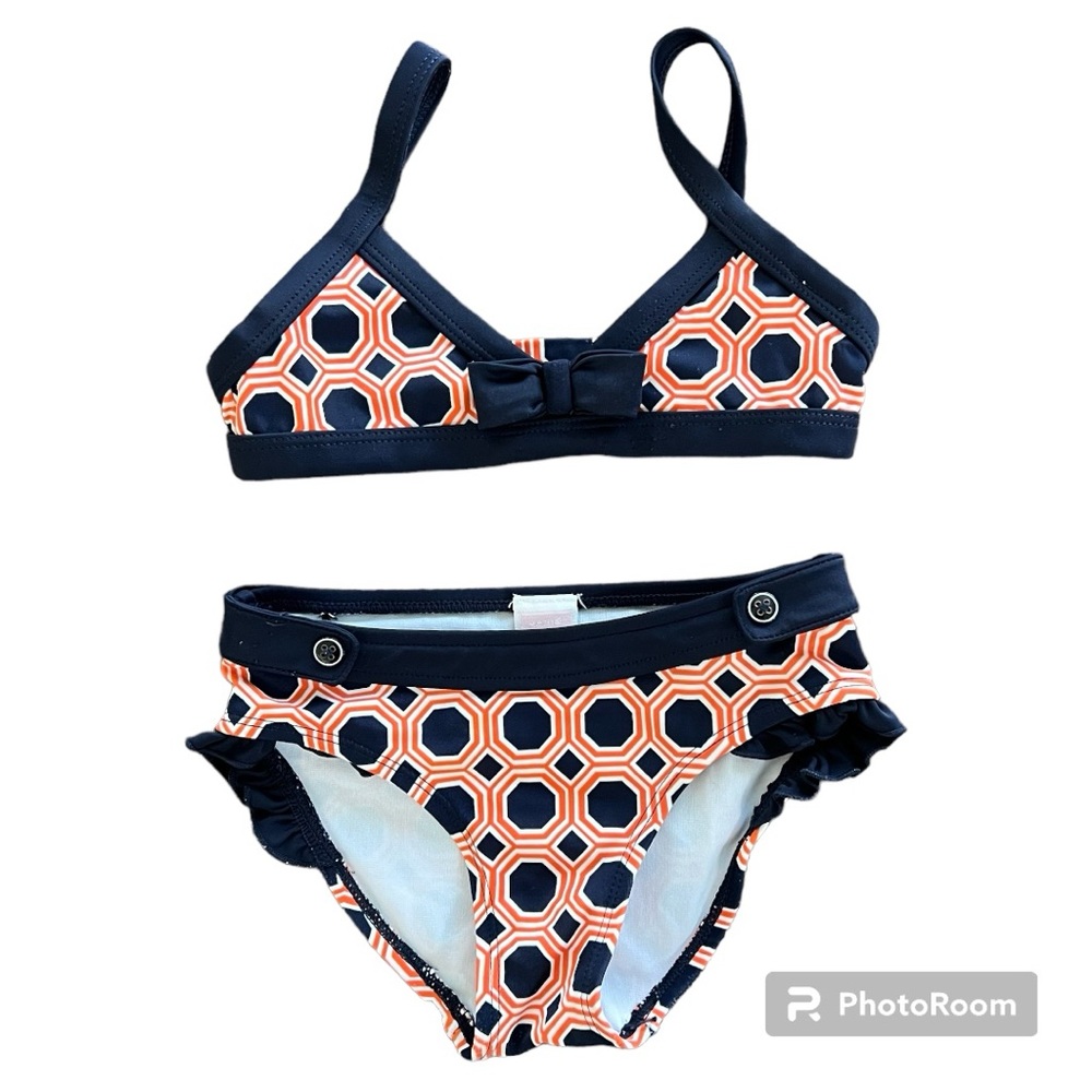 Janie and Jack 3T retro bikini navy blue and orange - Picture 1 of 5